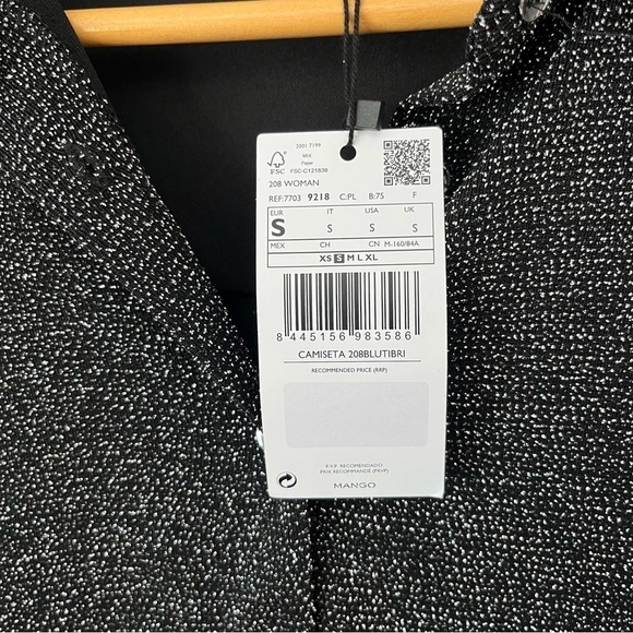 Mango Long Sleeve Collared Neckline Silver Glitter Button Down Shirt Size S NWT - Picture 10 of 16